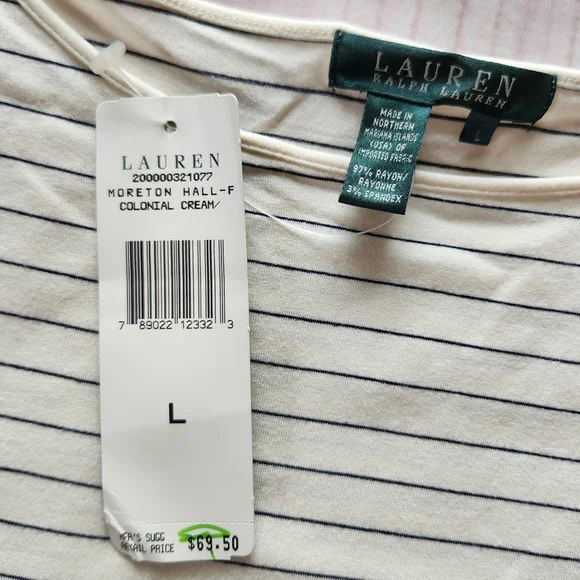 NWT Lauren Ralph Lauren "Moreton Hall" Stripe Shirt White Black | Women's Size L - Picture 4 of 5
